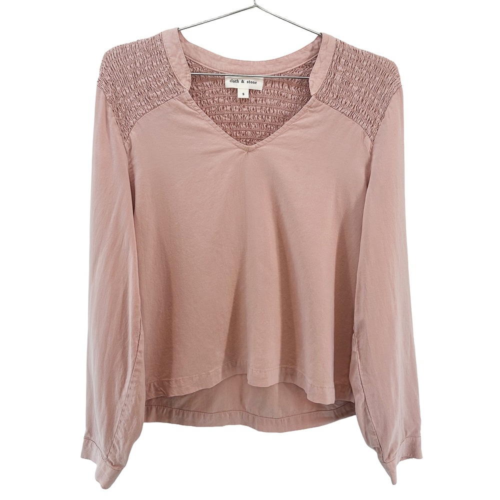 CLOTH & STONE 100% Tencel Smocked Shoulder V-neck Blouse • Small • pink